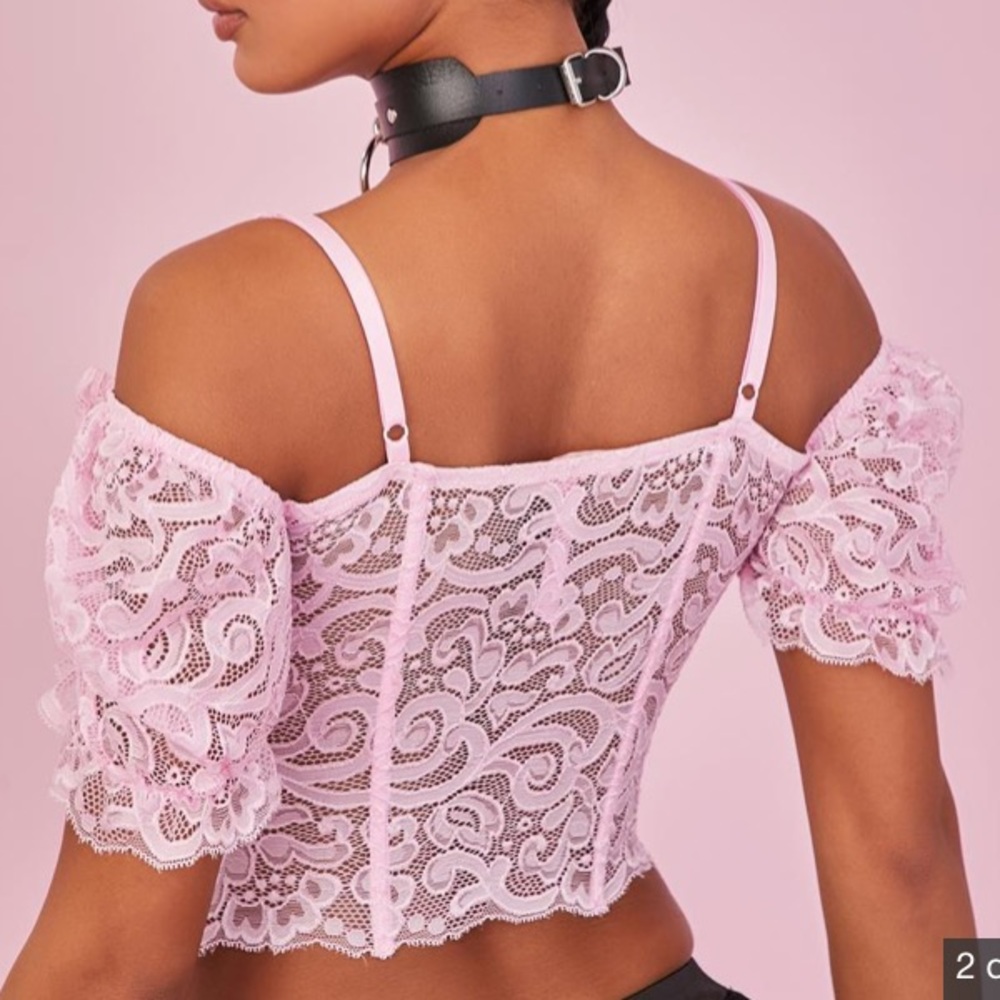 NWT Sugar Thrillz Floral Lace Corset Top with Matching Gloves - Picture 2 of 9